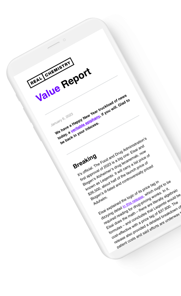 Weekly Value Report newsletter on a phone.